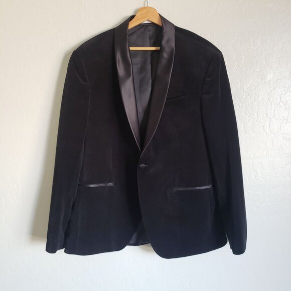 Zara Other - Zara Velvet Tuxedo Blazer Jacket Black Satin Lapels Size Men's 46 Event Evening